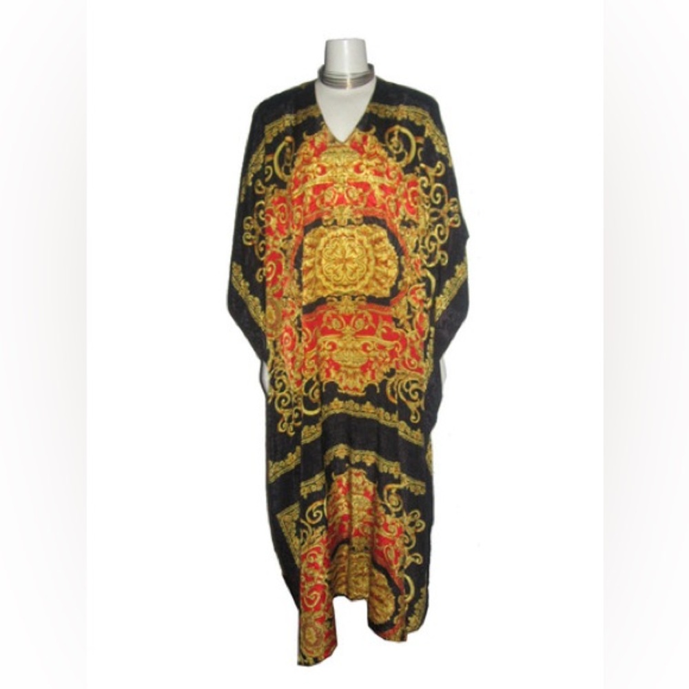 Vintage Ruth Norman Multicolor Baroque Hippie Boho Long Caftan Dress OS